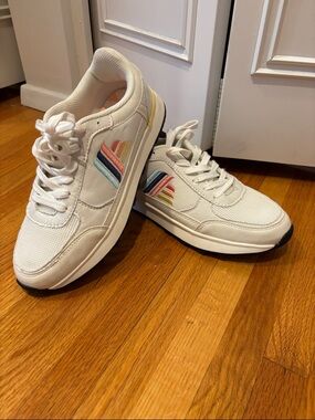 Women's White Lace-Up Sneakers with Rainbow Aldi Logo Accent